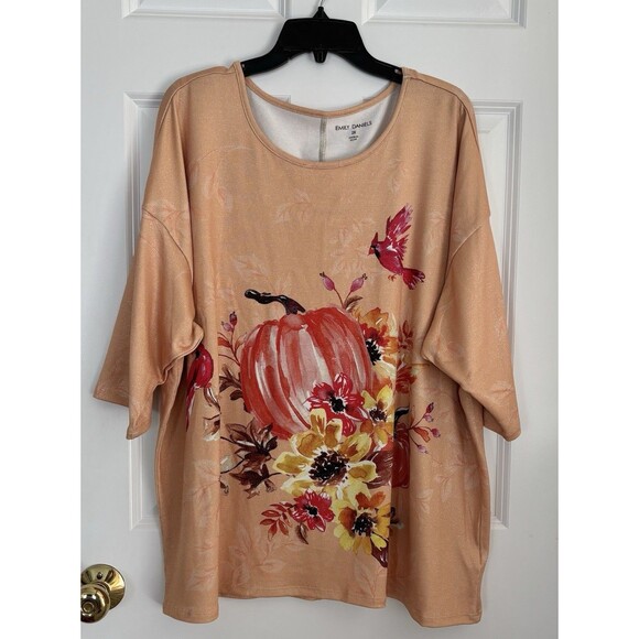 EMILY DANIELS Tops - EMILY DANIELS WOMENS TOPS PULLOVER SCOOP NECK 3/4 SLEEVE FALL PUMPKING CARDINALS